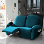 HOKIPO 200 GSM Premium Velvet 6-Pieces Stretchable Recliner Sofa Cover 2 Seater Fully Covered Washable Furniture Protector, Peacock Blue (AR-4908-PBLU)