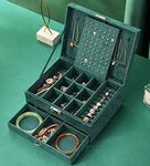 Ritmo Three-Layers Suede Jewelry Organizer Box Necklaces Earrings Rings Large Storage Case with Lock for Women-Green