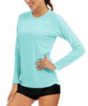 MAGCOMSEN SPF Swim Shirts for Women Long Sleeve Womens Swim Shirts UV Protection Rash Guard Shirts for Women Long Sleeve Running Shirts for Women Light Blue