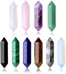 10PCS Healing Crystals Stones Wands Sets Natural Amethyst Rose Quartz Clear Quartz Tiger Eye Reiki Gemstones Bulk Hexagonal Points Energy Balancing Chakra Witchcraft Meditation Therapy Decor Desk Gift