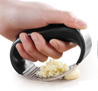 CHFEZOCO Prensa ajos, Triturador de ajos, Machacador de ajos, Aplastador de ajos, Prensador de ajos, picadora de ajo, Picador de ajos, utensilio de Cocina, Acero Inoxidable y mango plástico, 11.5 cm