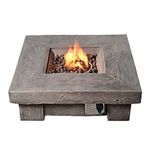 Teamson Home Outdoor Garden Propane Gas Fire Pit Low Table Burner, Smokeless Firepit, Patio Furniture Heater, Wood Effect with Lava Rocks and Cover