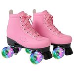 Roller Skates for Girls and Adult,Classic Retro Quad Skates for Women and Man with 8 Light up Wheels,Lace Up Double Row High-top PU Leather Roller Boots for Boys,Use Indoor and Outdoor