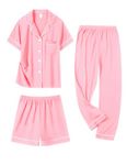 DIKFA Kid Boy Girl Button-up Pajama Sleepwear Nightwear Loungewear Clothes Set Gifts for Kids Coral Pink 150CM