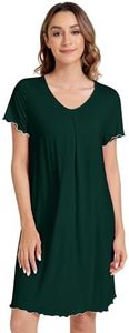 NACHILA Women's Nightgowns-Viscose Made from Bamboo, Soft Short Sleeve Nightgowns Comfy V Neck Night Shirt Cooling Sleepwear Green Large