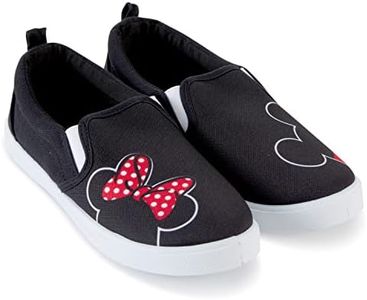 Disney Ladies Mickey and Minnie Shoes - Ladies Classic Mickey and Minnie Mouse Slip On Sneakers Mickey and Minnie Mouse Canvas Slip On Sneakers, Black, 7 US