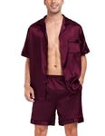 SWOMOG Mens Silk Satin Pyjamas Sets Short Sleeve PJs Sets Button-Down Sleepwear Notch Collar Loungewear S-XXL