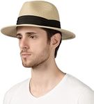 Lanzom Summer Beach Sun Hats for Men Foldable Floppy Travel Packable Staw Hat, Wide Brim Hat, Style B-Beige, Medium