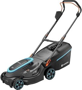 Gardena set tondeuse à gazon sans fil PowerMax 37/36V P4A, prêt à l’emploi: Tondeuse <350 m², largeur coupe 37 cm, volume bac 45 l, rég. central haut. coupe, moteur PowerPlus mode éco (14638-20)