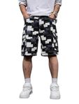 GENTSTONE Man's Cotton Printed 6 Pocket Black & White Knee Length Elastic Closure Fancy Regular Comfort Fit Ultra Soft Shorts for Everyday Traveling Tracking Wear (GS 15 Robin Short-XL)