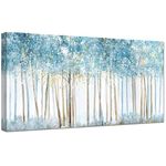 Wooden Framed Large Canvas Wall Art Blue Foggy Forest Tree Canvas Prints Landscape Abstract Painting Poster Wall Artwork Pictures for Living Room Bedroom Home Office Decorations 50x100cm/20x40 inch