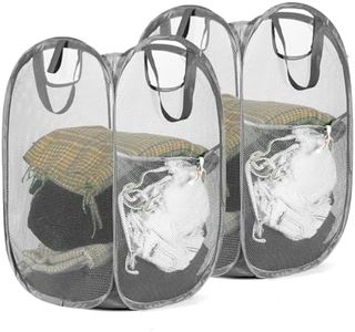 HOUSE AGAIN 2 Pcs Pop Up Laundry Hamper, Strong Mesh Laundry Baskets Collapsible, Hamper with Handles and Side Pocket, Portable Foldable Dirty Clothes for Dorm, Laundry room and Travel Storage, Grey