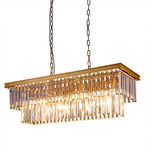 Wellmet Black Crystal Chandelier, 9-Light Modern Farmhouse Chandeliers Dining Room Lighting Fixture, Adjustable Rectangle Hanging Ceiling Light for Living Room,Pool Table Light (Gold)