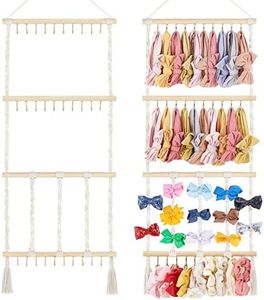 Dahey Headband Holder Bow Organizer for Girls Hair Bows Macrame Bow Holder Hair Accessories Hanger Necklace Display with 30 Hooks Wall Hanging Over Door Organizer Boho Nursery Decor for Baby's Room