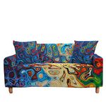 Surwin Sofa Slipcovers 1 2 3 4 Seater, Printed Fabric Elastic Sofa Cover Universal Arm Stretch Sofa Covers Protector Couch Slipcover Stylish Furniture Protector (painting,4 Seater (235-300cm))