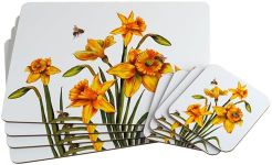 Set Of 4 Daffodil Flowers Dinner Place Mats And Coasters
