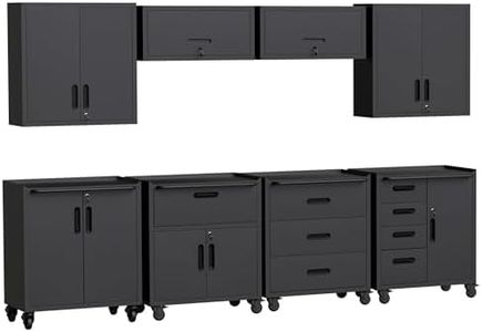 AQY Metal Garage Storage Cabinets System,8 Pcs Workshop Steel Cabinet Set Included Lockable Garage Storage Cabinet with Drawers Shelves Rolling Chest and Wheels,Assembly Required