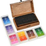 70PCS Alphabet Stamp Set Vintage Wooden Rubber Letter Number and Symbol Stamp Set with 6 Colorful Ink Pad, with Small Wooden Box, for DIY Children Craft Scrapbooking Planner Card Stamps Gift