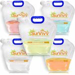 SurVivv Premium Collapsible Water Container Bag, No-Leak, Freezable, Odorless, Flat Folding, BPA Free Food Grade Clear Plastic Storage Tank for Sports Outdoors Camping Hiking Backpack (1.3 Gal 5Pk)