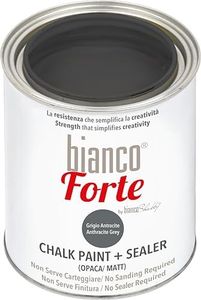 Bianco Forte - Grigio Antracite - (1L) Vernice a Gesso con Finitura/Protettivo 2-in-1: Chalk Paint Super Resistente per Mobili, Pareti e Porte – Asciugatura Rapida, Interni/Esterni, Opaca