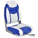 GYMAX Folding Boat Seat, Low/High Back Captain Chair with High-density Sponge Padded Cushions and Fixing Strap, Ergonomic Fishing Seating (High Back, 10cm Thich Cushion, Blue)