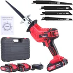 Cordless Reciprocating Saw | 21V 2000mAh * 2 Batteries, 3000RPM, 28mm Stroke Length, 4 Blades | Electric Power Reciprocating Saw for Wood/Metal/PVC Cutting