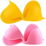 Acronde 2 Pairs Mini Oven Gloves Silicone Heat Resistant Cooking Pinch Mitts Potholder for Kitchen Cooking & Baking (Yellow and Pink)