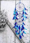 ILU® Dream Catchers, Wall Hangings, Home Decor, Handmade Dreamcatcher for Bedroom, Balcony, Garden, Party, Cafe, Small Ring Beaded Blue & Light Blue Feathers, 17cm Diameter, Length 80cm