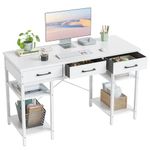 CubiCubi 47 Inch Computer Office Home Desk with Drawers and Storage Shelfs, Small Desk Study Writing Table, Modern Simple Desk, White