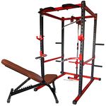 Gamma Fitness Power Rack with Adjustable Bench for Home Gym Equipment.