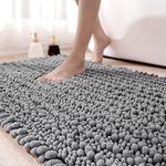 DEXI Bath Mat 40 x 60 cm, Non slip Bathroom Mat, Absorbent and Soft Chenille Bathroom Rug, Machine Washable, Comfortable Floor Mat for Bathtub Toilet Shower Room, Grey