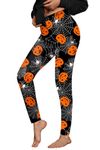 Halloween Leggings for Women Stretchy Soft Casual Printed Yoga Skinny Pants Ghost Face Spider Web S