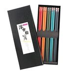 Exzact Fibreglass Chopsticks Japanese Style - 5 Pairs of Reusable Chopsticks in Beautiful Handmade Gifting Box - Dishwasher Safe - Kimono