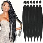 Xusuperb 30 inch Pre Stretched Braiding Hair Extensions 1B Black for Box Braids 6 Packs Long Knotless Kanekalon Synthetic Hair for Braiding Itch Free Hot Water Setting Soft Yaki Texture EZ Braids(1B)