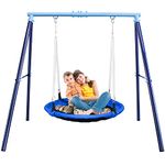 JYGOPLA 500lbs Saucer Swing with Frame, Kids Swing Set for Outdoor Backyard,1 45'' Saucer Tree Swing + 1 Heavy Duty Metal Swing Frame(Blue)