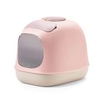 United Pets Minu Hooded Cat Litter Box | Includes Scoop and Filter | Top Entry Litter Box with Paw Pad and Refillable Plastic Bags | Crafted in Italy | 40 x 40 x h50 CM - Pink/Grey