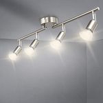 DLLT 4 Lights LED Ceiling Track Lighting Fixtures, Modern Ceiling Spot Light Fixtures Nickel Track Light Kits with Adjustable Track Head for Kitchen, Dining, Living Room, Bedroom, 4 * 3W GU10 Bulb