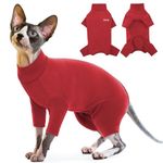 Sphynx Cat Winter Coat, Cat Pullover Turtleneck Sweater Cat Pajamas Stretchy Jumpsuit Cat Fleece Vest Cat Apparel Winter Cat Jacket Cat Overalls Cat Shirt Cat Christmas Outfit(Red, M)