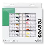 Reeves Acrylic Paint Set - Highly Pigmented Colours - Water-Based Colour Paints for Artists - Art Supplies for Adults & Kids - Suitable for Canvas, Fabric, Metal & More (18x12ml)