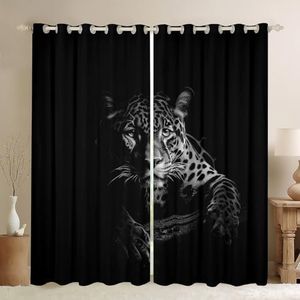Feelyou Black Jaguar Window Treatments Wild Animal Curtains Wildlife Style Window Drapes for Boys Girls Children Teens Bedroom Decor Luxury Black Window Curtain (2 Panels, 52 x 84 Inch)