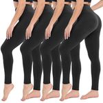 CAMPSNAIL 4 Pack Leggings for Women - High Waisted Soft Tummy Control Slimming Black Yoga Pants Workout Running Black