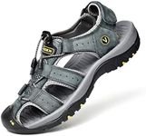 Sports Outdoor Sandals Summer Men's Beach Shoes Closed-Toe Shoes Leather Casual Trekking Walking Hiking Touch Close Strap Sandals for Men Grey UK9