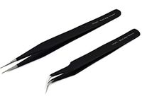 PagKis Set of 2 Black Coated Stainless Steel Tweezers - Straight & Curved