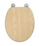 Croydex Geneva Flexi-Fix Toilet Seat Always Fits, Never Slips - Top and Bottom Fix Hinge Fittings, Rust and Stain Free Chrome Hinges, Light Oak Effect Wooden Toilet Seat, Tongue & Groove, 45 x 37.5cm