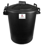 Srendi® Small/Medium/Large Plastic Coloured Bin/Waterfroof/Rodent Proof/Ideal for Outdoor/Animal Feed/Food/Storage/Flour Locking Lid (50L, Black)