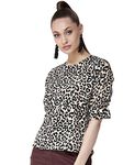 Style Quotient Women Beige and Black Animal Printed Polyester Smart Casual Top