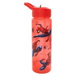 Marvel Spider-man Water Tracker Bottle Flip Up Straw 600ml – Official Merchandise by Polar Gear – Reusable Non Spill - BPA Free - Recyclable Plastic - Ideal For School Nursery Sports Picnic,Red/Blue