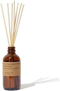 P.F. Candle Co. Teakwood & Tobacco Classic Scented Rattan Reed Diffuser (3.5 fl oz) Amber Glass Jar, Fine Fragrance Oil, Low Maintenance Scent Throw