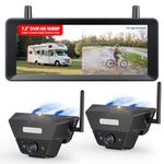 AUTO-VOX 2 Solar Magnetic Wireless Reversing Camera Kit: 1 Minute Install, 7.2" 1080P Split Screen Monitor with Smart Detection Helps Spot Cars & Pedestrians, Reverse Camera for Truck Caravan Trailer