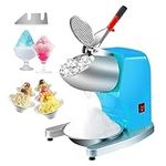 VEVOR Ice Crushers Machine, 220lbs Per Hour Electric Snow Cone Maker with 4 Blades, Stainless Steel Shaved Ice Machine with Cover and Bowl, 300W Ice Shaver Machine for Home and Commercial Use, Blue